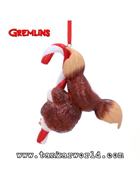 Gizmo colgado en bastón de caramelo - Gremlins - Adorno para árbol de Navidad - 11 cm
