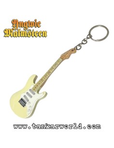 Yngwie Malmsteen - Fender Stratocarter blanca - Llavero guitarra de madera - 3,5 x 10,5 cm