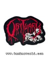 Parche Obituary - Logo Letras Rojas y Calaveras - 10,5 x 7,5 cm