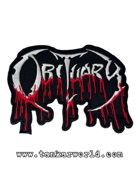 Parche Obituary - Logo Letras Blancas Sangrando - 10,5 x 7,5 cm