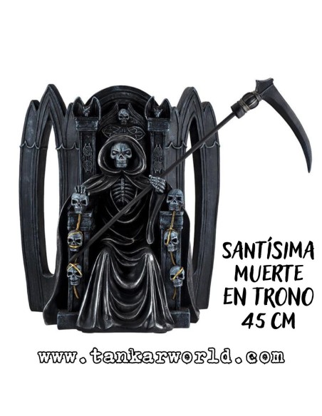 Santísima Muerte en Trono - Figura resina - 45 cm - Santa Muerte Manto Negro