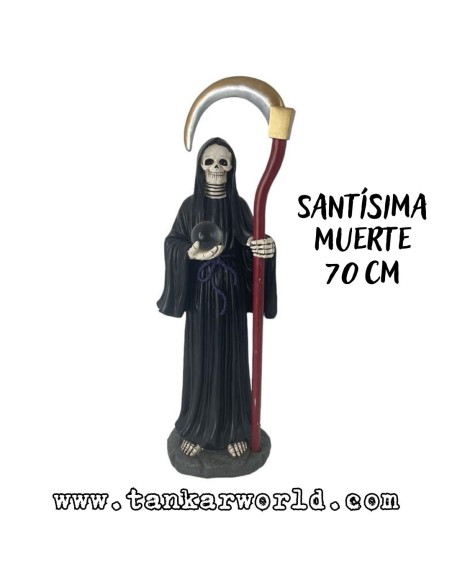 Santísima Muerte con Bola de Cristal - Figura resina - 70 cm - Santa Muerte Manto Negro