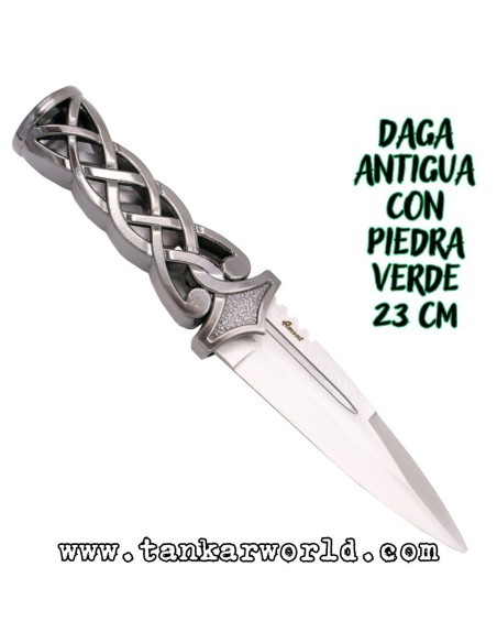 Daga Antigua con Piedra Verde - 23 cm