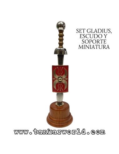 Gladius, escudo y soporte - Set miniatura romano gladiator - 18 cm