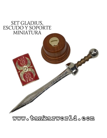 Gladius, escudo y soporte - Set miniatura romano gladiator - 18 cm