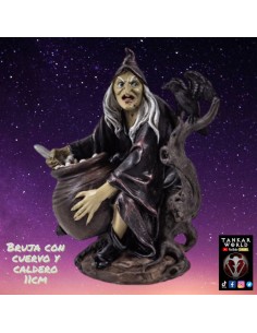 Bruja con Cuervo y Caldero - Figura resina - 11cm