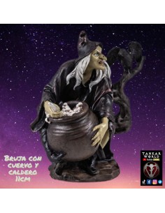 Bruja con Cuervo y Caldero - Figura resina - 11cm 2