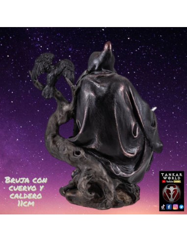 Bruja con Cuervo y Caldero - Figura resina - 11cm
