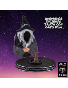 Quemador Incienso Bruja con Gato - Figura resina - 18cm 2