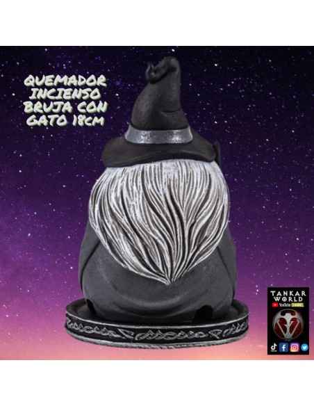 Quemador Incienso Bruja con Gato - Figura resina - 18cm