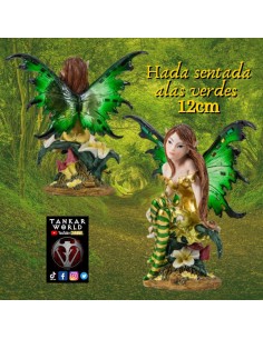 Hada sentada con alas de color verde - Figura resina - 12cm