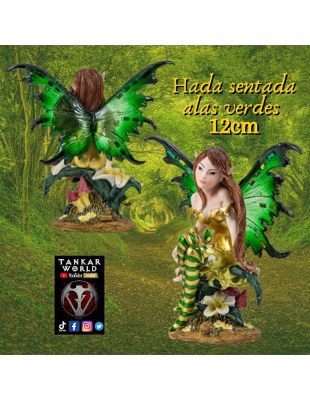 Hada sentada con alas de color verde - Figura resina - 12cm