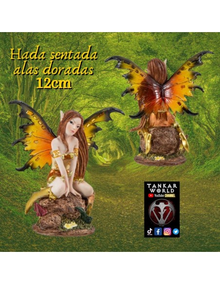 Hada sentada con alas de color oro - Figura resina - 12cm