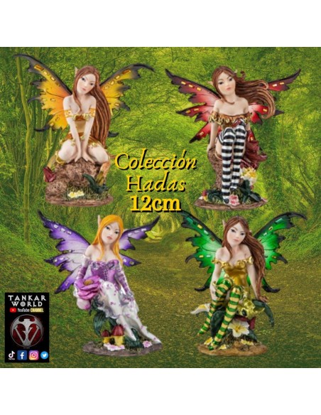 Hada sentada con alas de color oro - Figura resina - 12cm