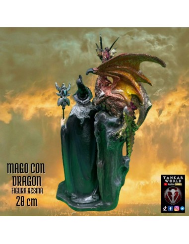 Mago con dragón - Modelo 1 - Figura resina - 28 cm