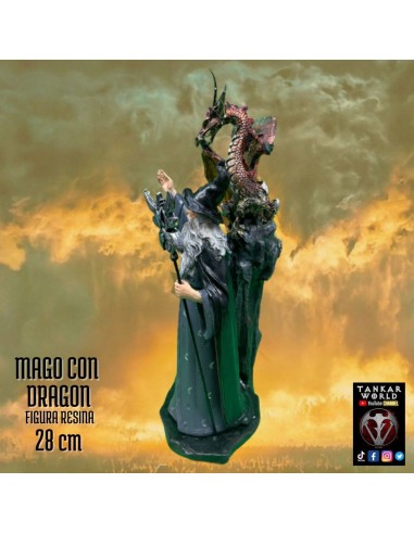 Mago con dragón - Modelo 1 - Figura resina - 28 cm
