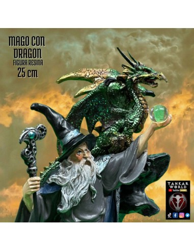 Mago con dragón - Modelo 3 - Figura resina - 25 cm