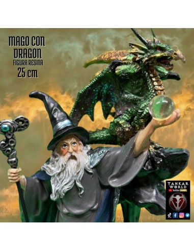 Mago con dragón - Modelo 3 - Figura resina - 25 cm