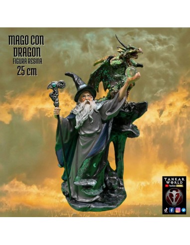 Mago con dragón - Modelo 3 - Figura resina - 25 cm