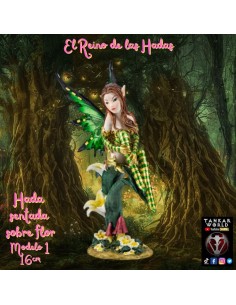 Hada sentada sobre flor - Figura de resina - 16 cm