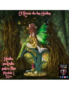 Hada sentada sobre flor - Figura de resina - 16 cm 2