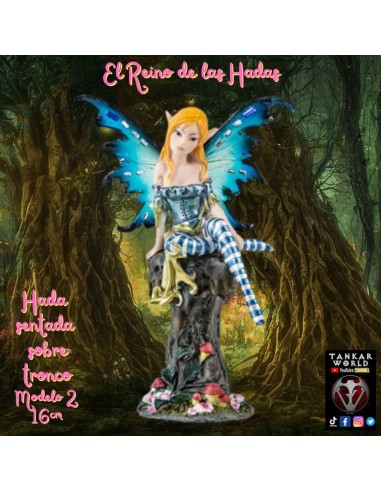 Hada sentada sobre tronco - Figura de resina - 16 cm