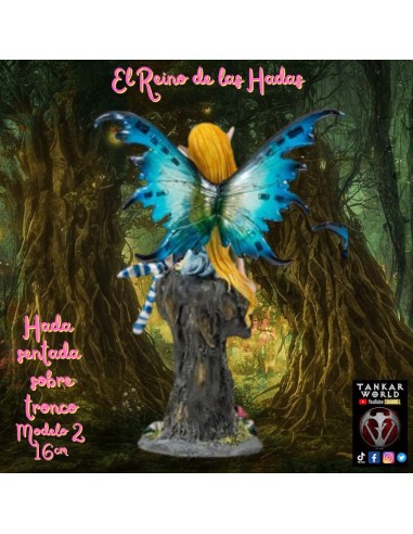 Hada sentada sobre tronco - Figura de resina - 16 cm