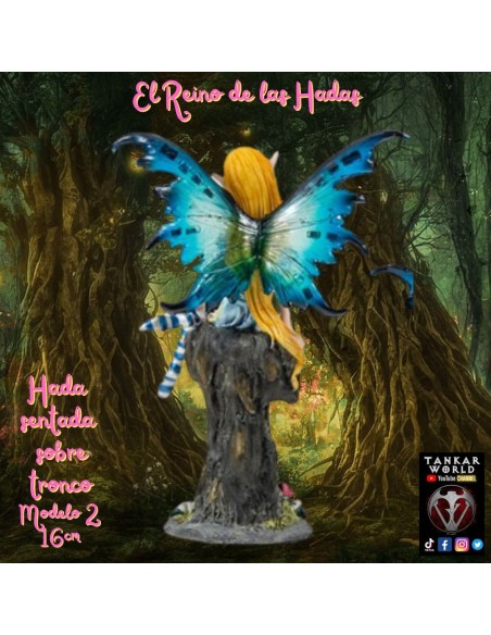 Hada sentada sobre tronco - Figura de resina - 16 cm