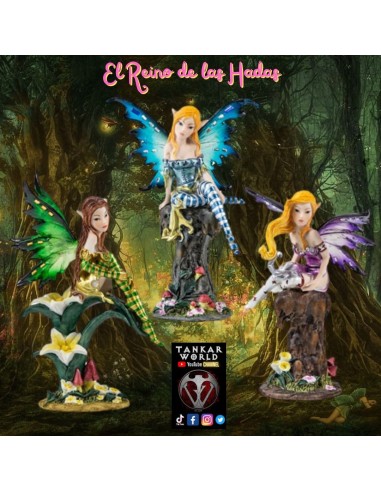 Hada sentada sobre tronco - Figura de resina - 16 cm