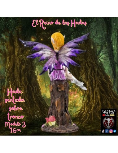 Hada sentada sobre tronco - Figura de resina - 16 cm