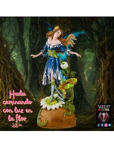 Hada caminando con luz en la flor - Figura resina - 22 cm