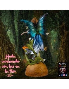 Hada caminando con luz en la flor - Figura resina - 22 cm 2