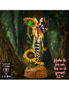 Hada de pie con luz en el girasol - Figura resina - 22 cm