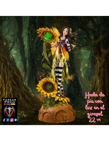 Hada de pie con luz en el girasol - Figura resina - 22 cm