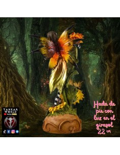 Hada de pie con luz en el girasol - Figura resina - 22 cm 2