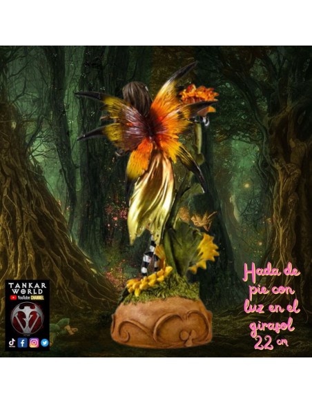 Hada de pie con luz en el girasol - Figura resina - 22 cm
