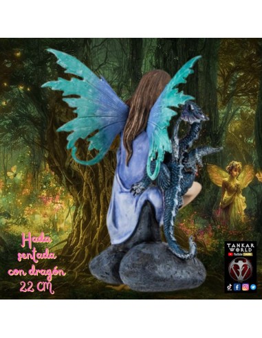 Hada sentada con dragón - Figura resina - 22 cm