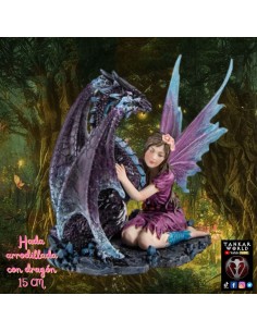 Hada arrodillada con dragón - Figura resina - 15 cm