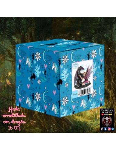 Hada arrodillada con dragón - Figura resina - 15 cm