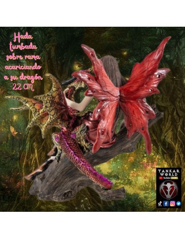 Hada tumbada sobre rama con dragón - Figura resina - 22 cm