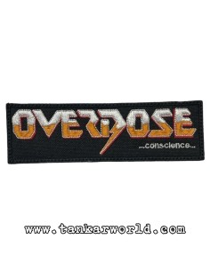 Parche Overdose - Logo letras blancas y naranjas - 13,5 x 4 cm