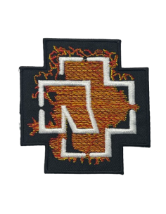 Parche Rammstein - Logo blanco y fuego - 9,5 x 9,5 cm