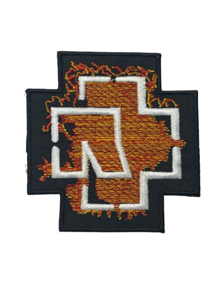 Parche Rammstein - Logo blanco y fuego - 9,5 x 9,5 cm