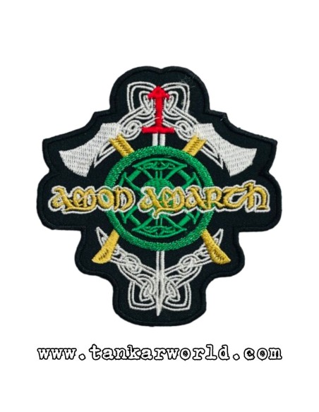 Parche Amon Amarth - Espada, hachas y escudo - 9,5x10,5 cm